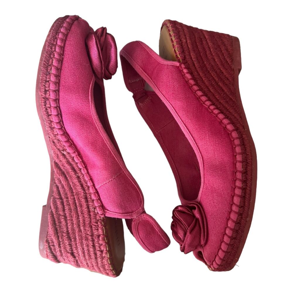 Libby Edelman Curtsy Pink Denim Rosette Wedge peep toe Espadrille size 8.5 - Picture 6 of 16